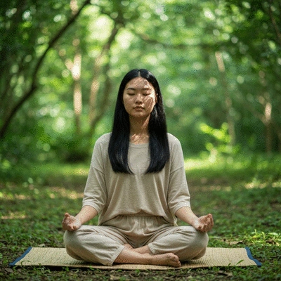 Person meditating in a serene setting, representing mindfulness and inner peace for energy