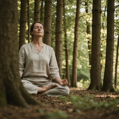 Person meditating in a serene natural setting
