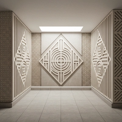 Geometric patterns and designs integrated into home decor creating a healing atmosphere