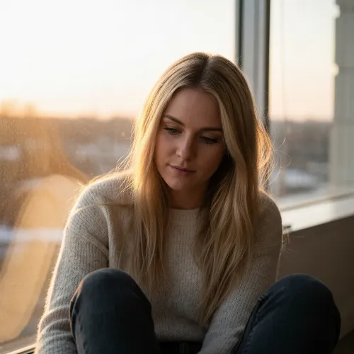 Person with youthful glowing skin looking at a mirror
