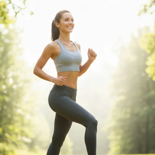 A vibrant, energetic woman engaging in a healthy activity, symbolizing renewal and vitality